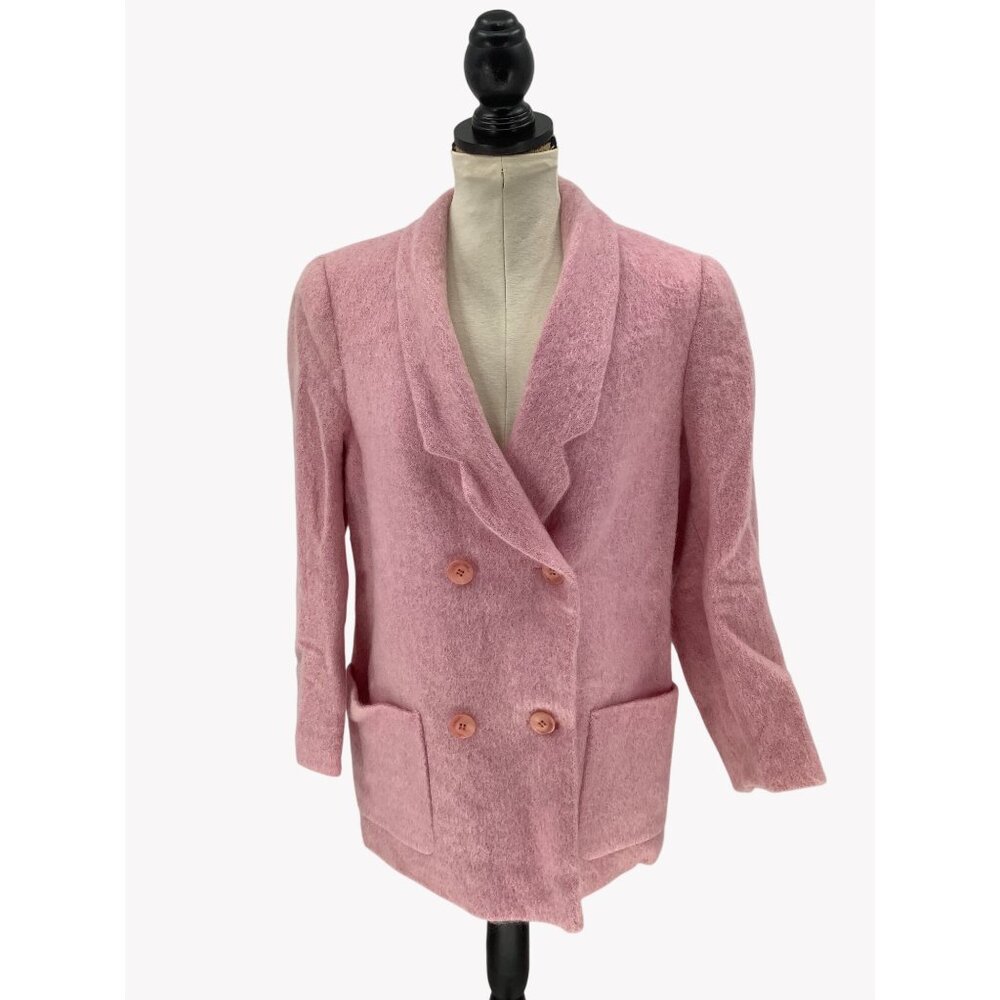 Vintage 60s Emily Wetherby Pink Mohair Double-Breasted Womens Blazer Size 10